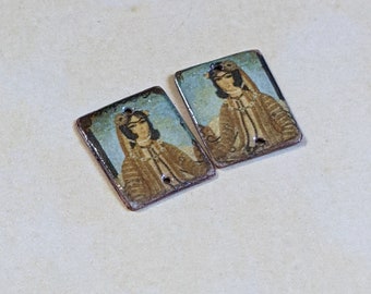 Enameled Copper Charms Jewelry Supplies Mirrored Pair Qajar Art (16040)