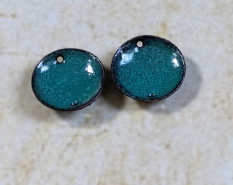 Enamel Connectors Domed Copper TWO HOLES 16mm Cool Dark Green (16023)