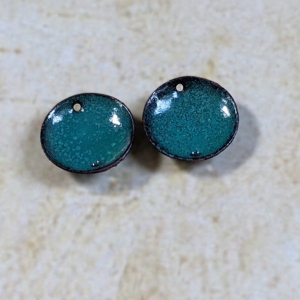 Enamel Connectors Domed Copper TWO HOLES 16mm Cool Dark Green (16023)