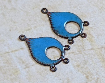 Enameled Earring Components Textured Droplets Rustic Turquoise (16026)