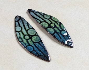 Enameled Jewelry Components Dusty Ombré Deco Big Wings Pair (16055)