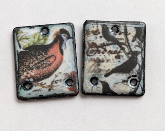Enameled Copper Charms Earring Components Eclectic Birds (17673)