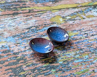 Enamel Connectors Domed Copper TWO HOLES 16mm Rustic Cerulean Blue (16021)