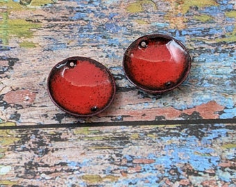 Enamel Charms Domed Copper TWO HOLES 16mm Rustic Red (16008)