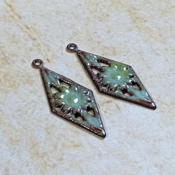 Enameled Flowers Brass Pair for Jewelry Rustic Sea Foam (16029)