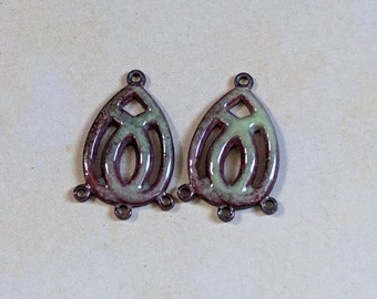 Enameled Earring Components Nouveau Brass Rustic Light Green (16030)