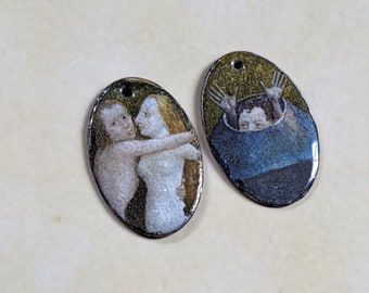 Interesting Enamel Jewelry Charms Pair Enameled Copper Hieronymus Bosch (16061)