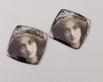 Pair Enameled Earring Components 1900s Actress Maude Fealy Enamel Jewelry Supplies (15281)