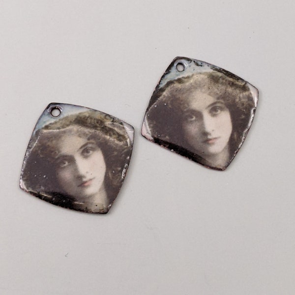 Pair Enameled Earring Components 1900s Actress Maude Fealy Enamel Jewelry Supplies (15281)