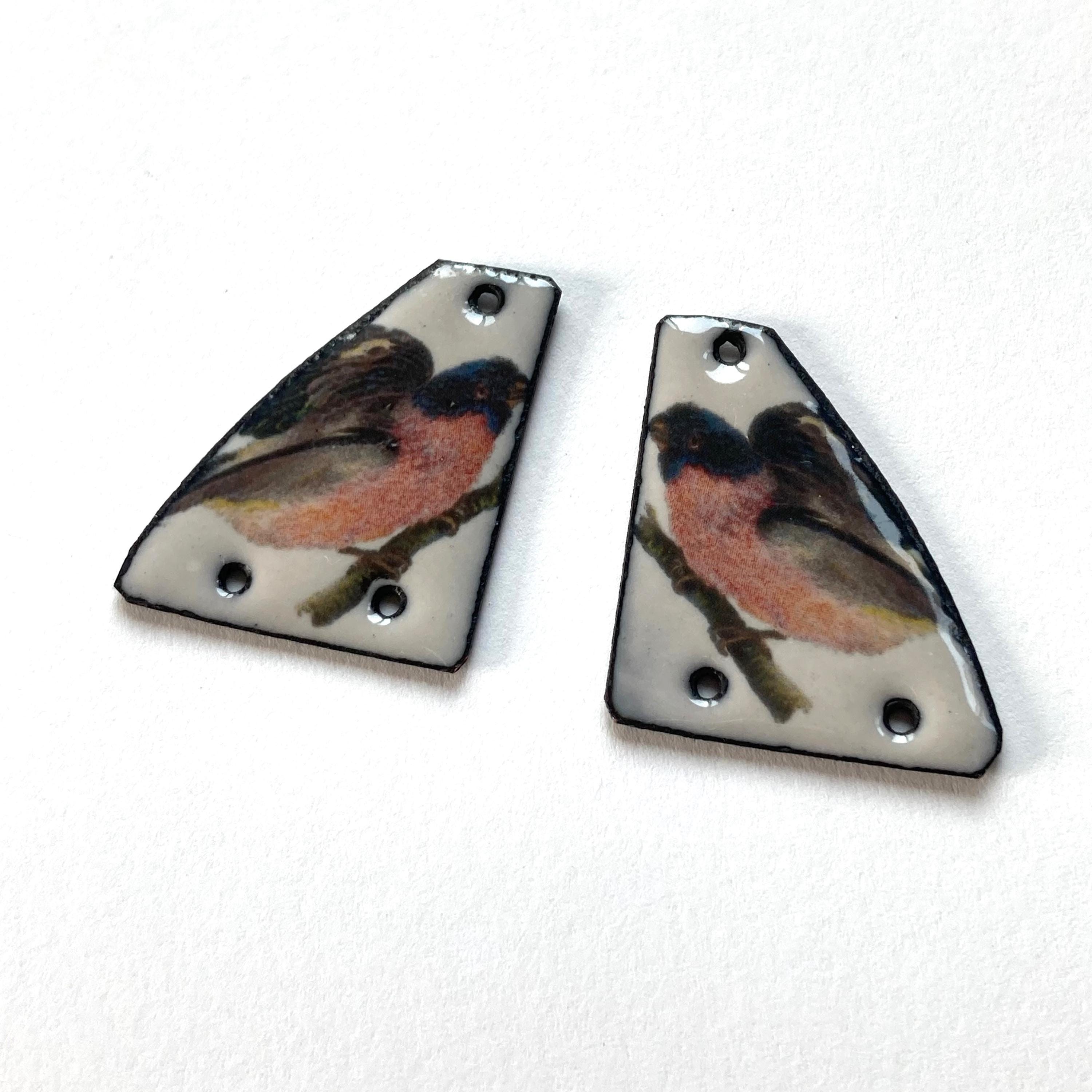 Enameled Copper Charms Asymmetrical Mirrored Robins (18670)
