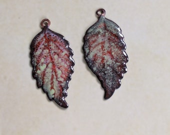 Enameled Copper Leaf Charms Pair (16044)