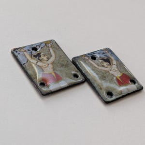 Enameled Copper Charms Artisan Enamel Jewelry Mirrored Indian Miniature Art (17676)