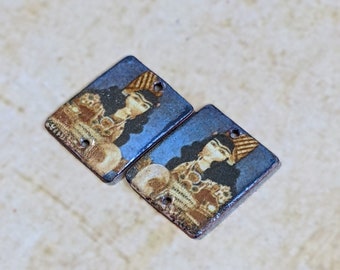 Enameled Copper Charms for Jewelry Earrings Mirrored Pair Qajar Art (16038)