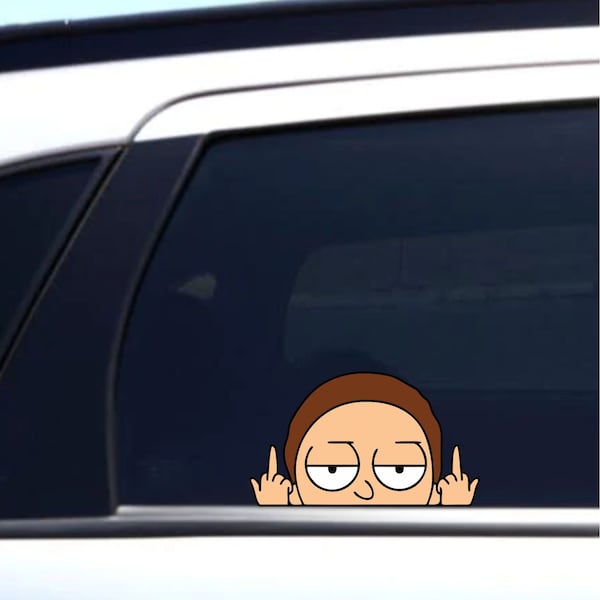 Morty Middle Finger | Peeker | Peeking | Peek | Car Vinyl Stickers | Anime | Cartoon | Laptop | Phone | Meme | Car Decals | Macbook | iPhone