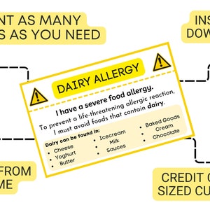 Printable Spanish Dairy Allergy Alert Card • Instant Download • Medical ...