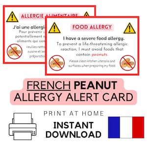 印刷可能なフランスのピーナッツ食品アレルギーカード • 即時ダウンロード • 医療警告ID • 旅行ギフト • レストランシェフカード • PDF