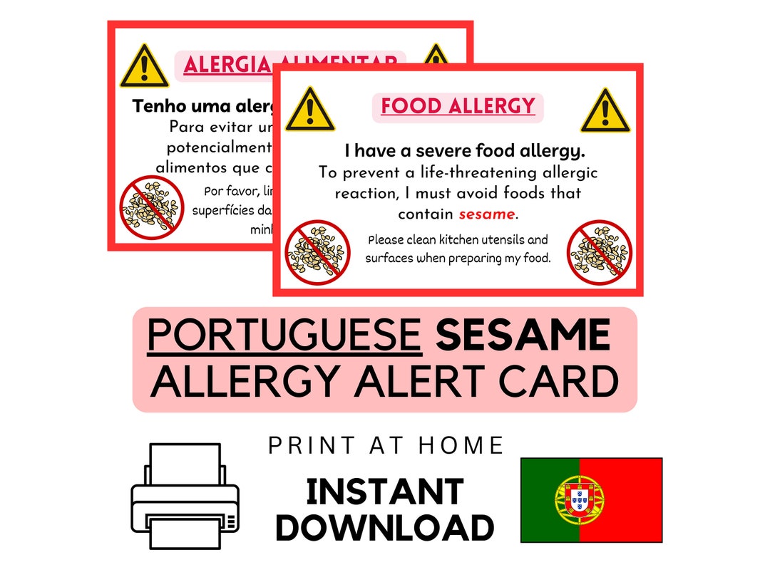 Printable Portuguese Sesame Food Allergy Card Instant Etsy