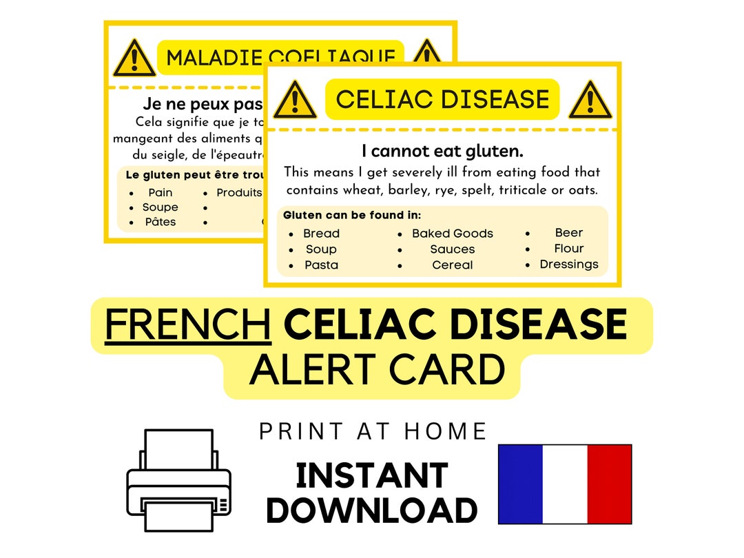 Printable French Celiac Disease Alert Card • Instant Download • Medical ...