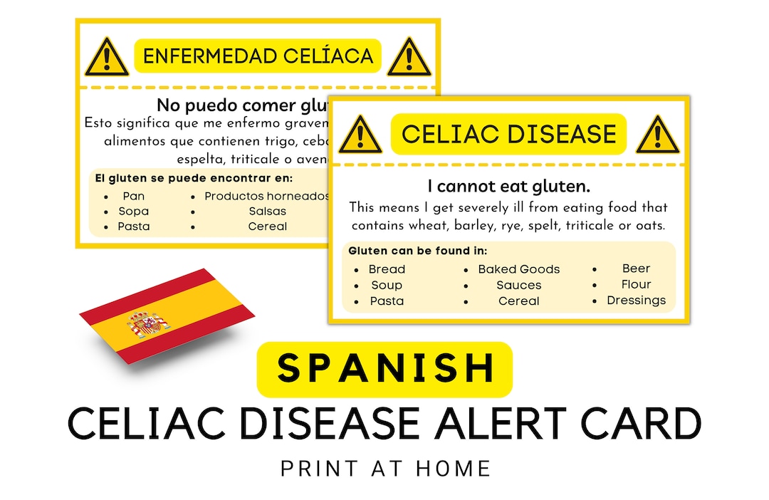 Printable Spanish Celiac Disease Alert Card Instant Download Etsy