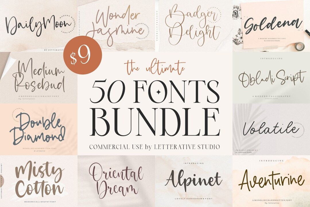 Signature Handwritten Fonts Bundle Ligature Font Canva Font Etsy