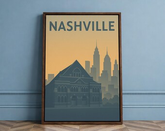 Nashville Travel Poster, Framed Canvas Print, Mid Century Travel Art, Nashville Wall Art, Mid Century Wall Art, Eclectic Wall Decor