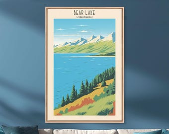 Bear Lake Utah/Idaho Framed Canvas Print: Mid-Century Modern Travel Poster