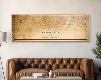 Panoramic Vintage Washington map print poster or framed canvas | Washington dc city map print poster canvas | Washington DC Canvas Art