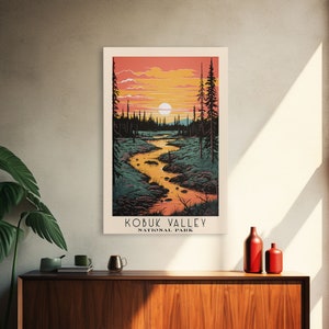 Kobuk Valley National Park Alaska Travel Art, National Park Print, Minimalist Travel Art, Midcentury Modern Style Landscape Painting