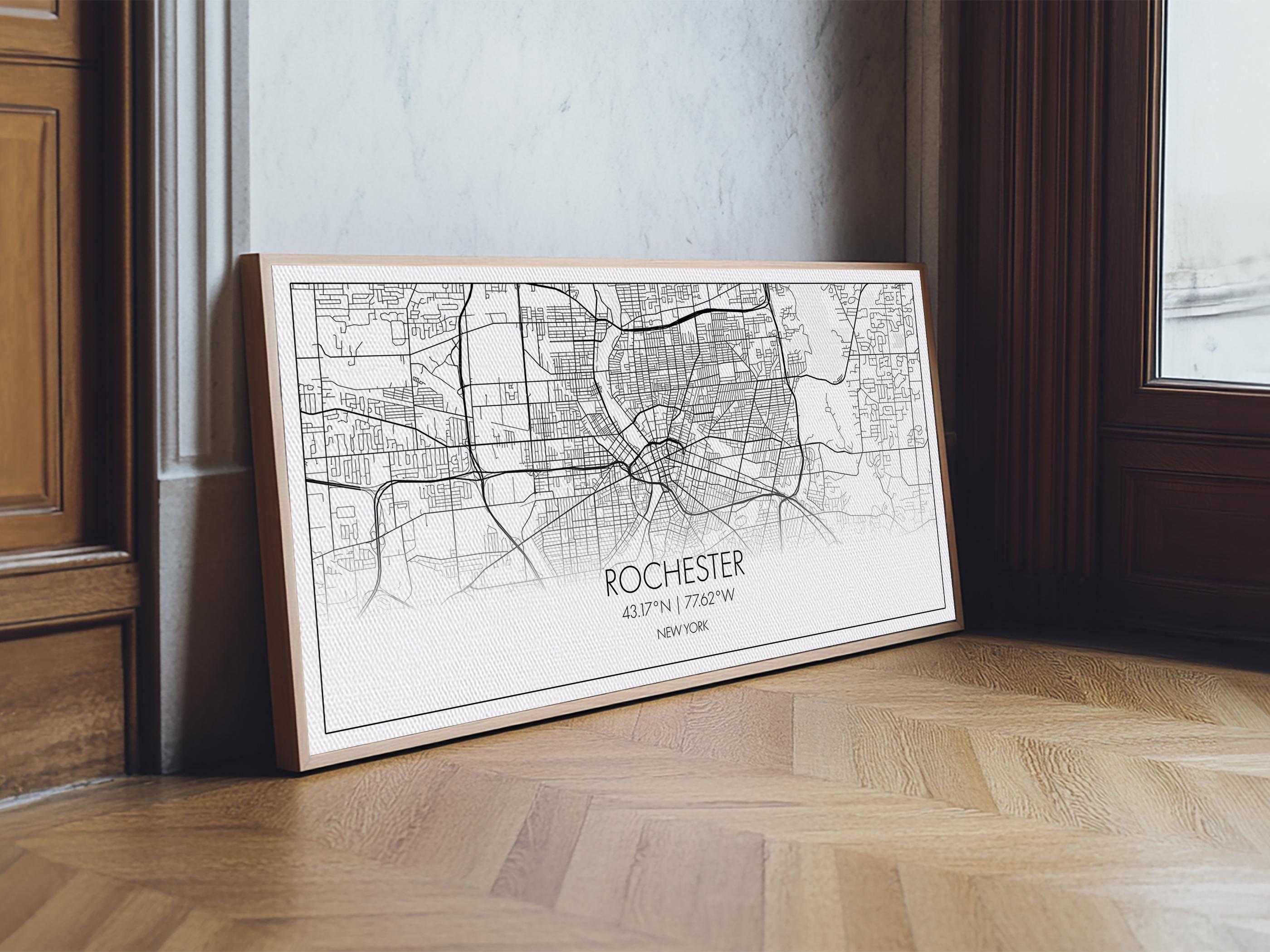 Rochester New York City Map Art Print: Minimalist Canvas Wall Decor ...