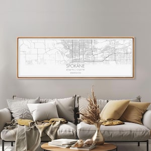 Panoramic Spokane City Map Print, Minimalist Wall Art