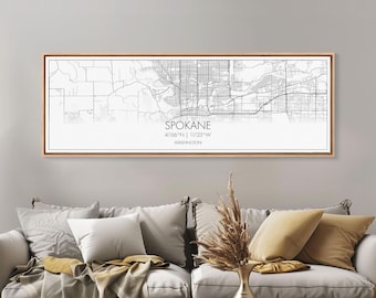Panoramic Spokane City Map Print, Minimalist Wall Art