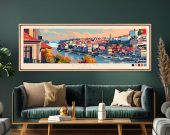 Porto Portugal Panoramic Canvas Print: Mid-Century Travel Art