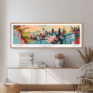Seattle Panoramic Canvas Print: Mid-Century Modern Travel Art