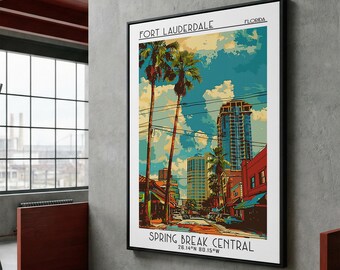 Fort Lauderdale Travel Poster, Canvas Print, City Travel Poster, Travel Wall Art, Wanderlust Gift, Retro Wall Art, Minimalist Poster