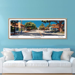 Corpus Christi Texas Panoramic Painting, Mid Century Modern Framed Canvas Print, Retro Pop Art Travel Poster, City Home  Office Wall Art