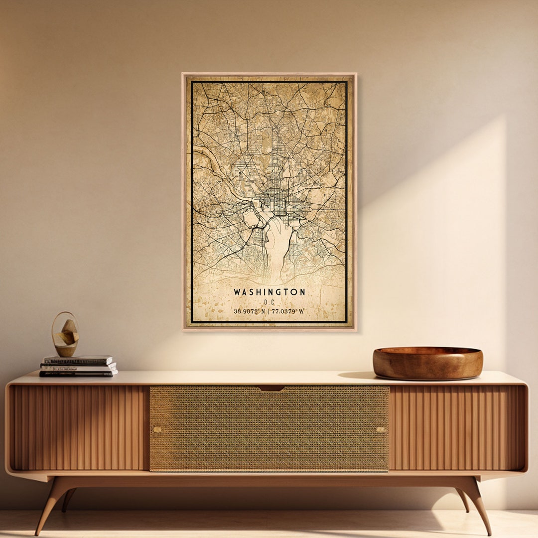 Vintage Washington DC Map Art Print or Framed Canvas - Etsy