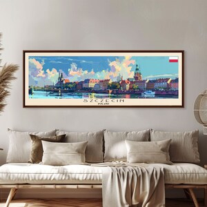 Szczecin Poland Travel Print Wall Art, Panoramic City Art, Travel Art, Wall Decor, Vacation Gift, Framed Canvas Print Or Metal Art
