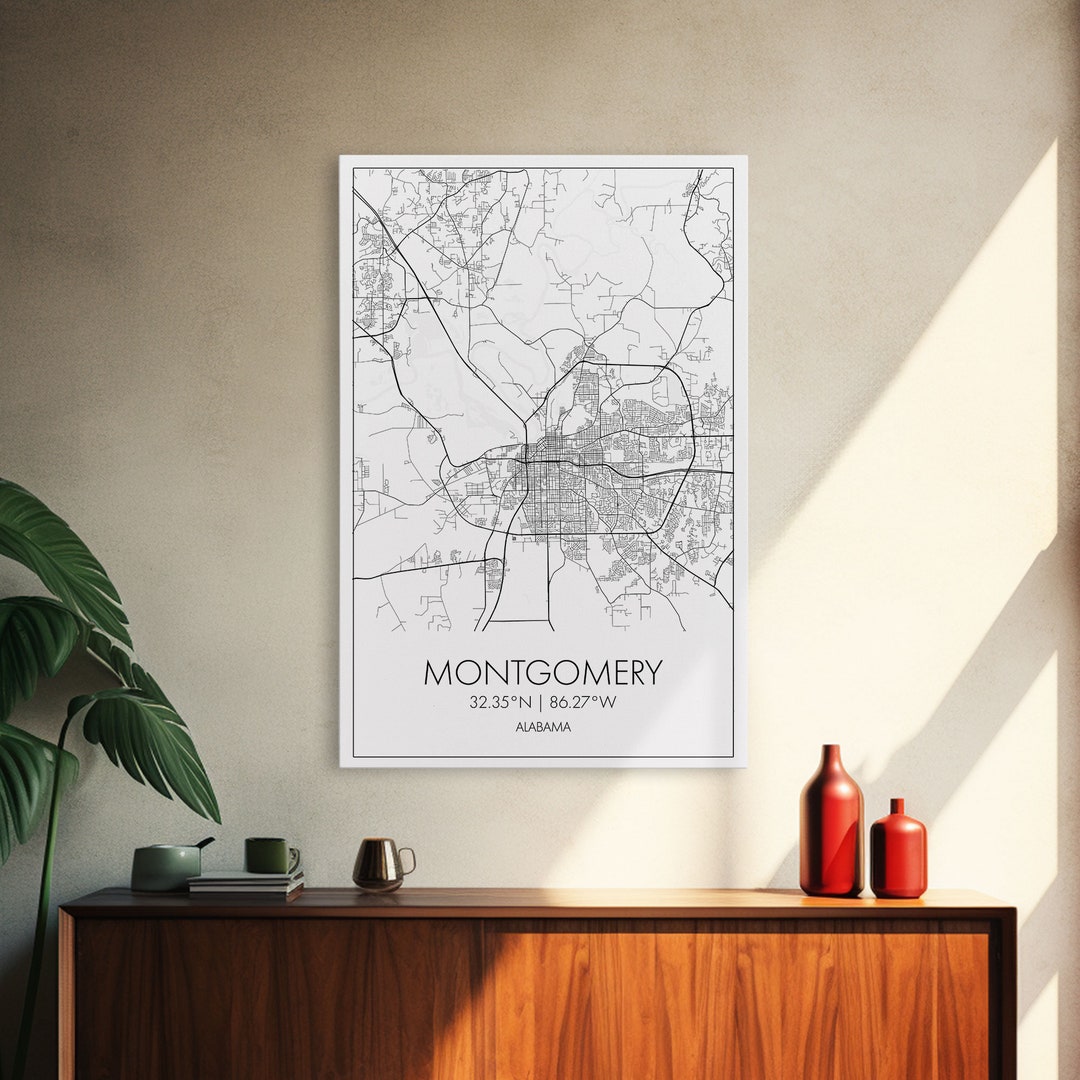 Montgomery Street Map, Alabama Map, City Map Art, Modern Art, Wall Art, Canvas Print, Bedroom ...