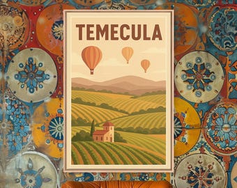 Temecula Travel Poster, Canvas Print, Retro City Wall Art, Temecula Travel Art, Vintage City Poster, City Illustration, Vintage Travel Print