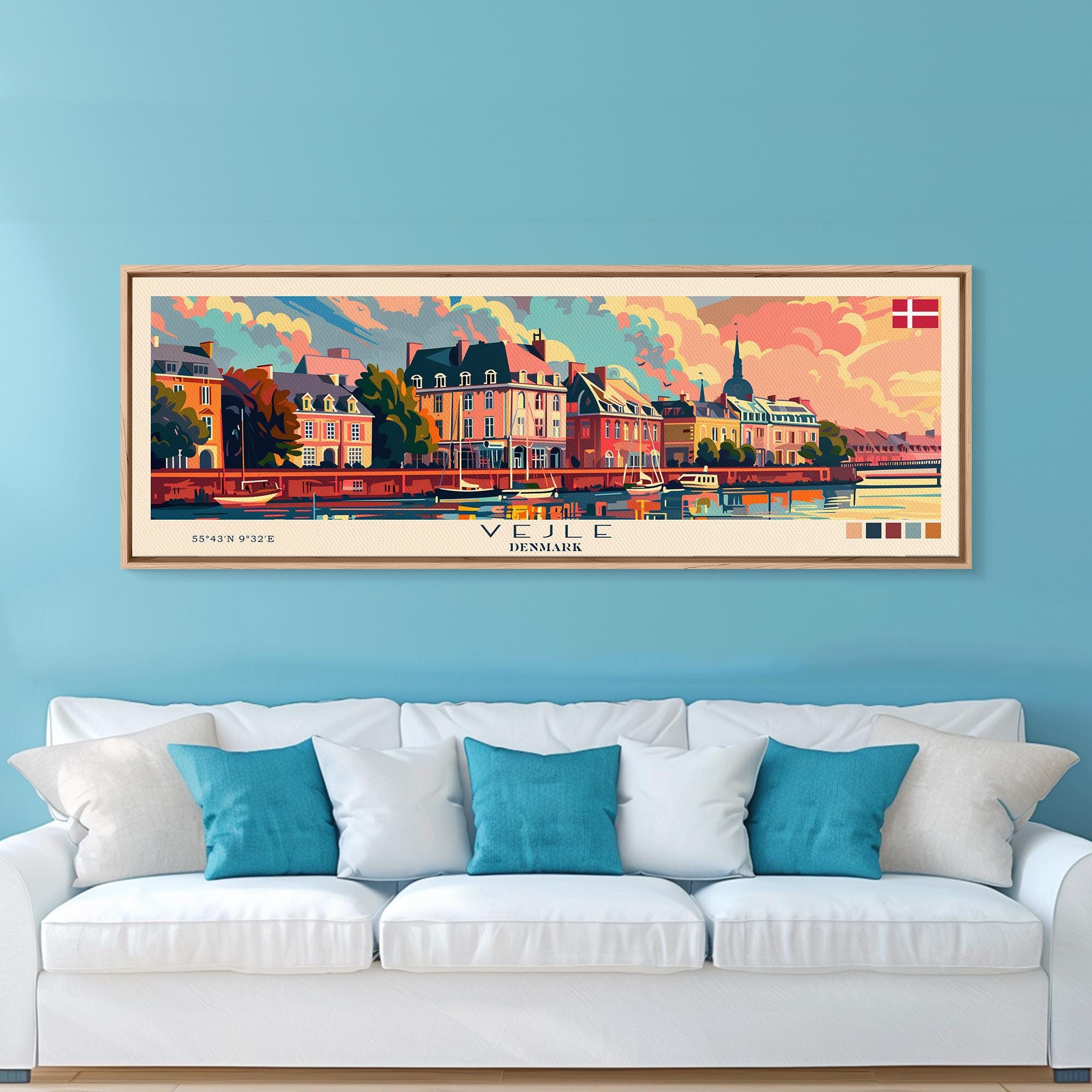 Vejle Denmark Art Print: Panoramic Europe Travel Poster - Etsy 日本