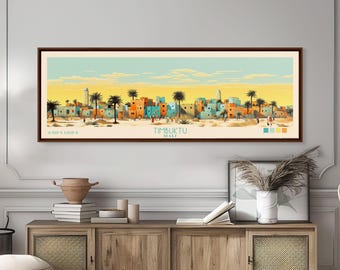 Timbuktu Framed Canvas Print: Panoramic Travel Poster Wall Art
