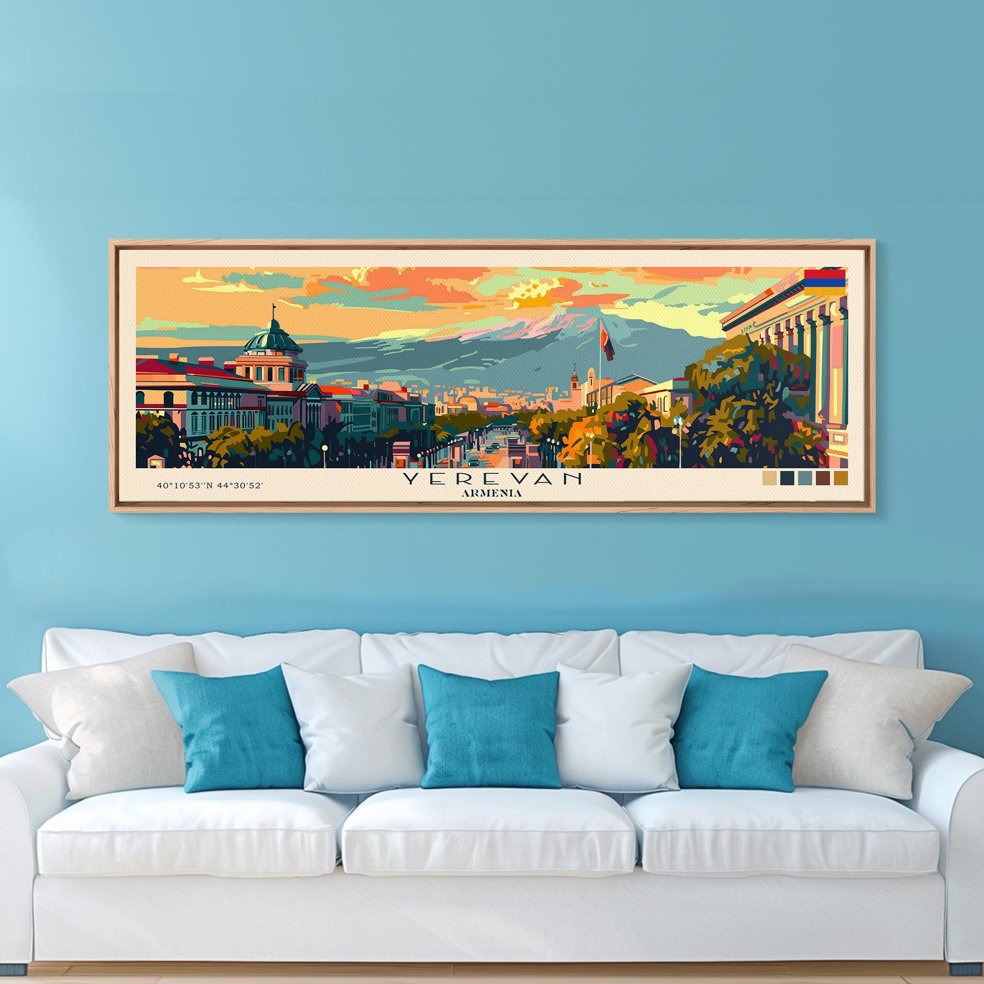 Yerevan Armenia Travel Art: Panoramic Framed Canvas Print, MCM