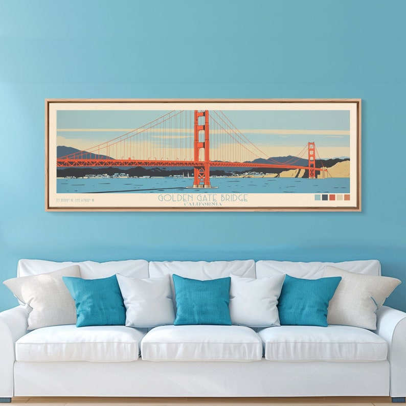 Golden Gate Bridge Framed Canvas Print: Vintage Travel Poster image 6
