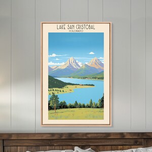 Lake San Cristobal Colorado Travel Poster Art, Framed Canvas Print, Midcentury Modern Home Decor, Lake House Art, Unique Wall Art