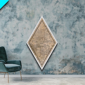 Houston Diamond Shaped Travel Poster, Custom Diamond Shaped Wall Art, City Map Canvas