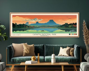 Canaima National Park Retro Travel Poster - Panoramic Framed Canvas Print - Venezuela Travel Decor | Vintage Style Home Decor - Travel Print