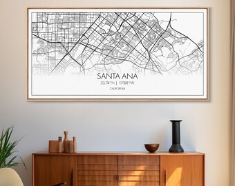 Santa Ana City Map, California Art, Map Print, Modern Wall Art, Wall Art, Canvas Art, House Wall Art, Over Bed Wall Décor, Gift For The Home