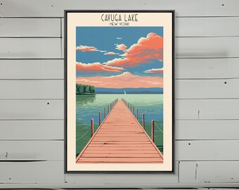 Cayuga Lake New York Framed Canvas Print, Travel Print, Lake