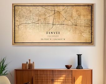 Denver map print poster canvas, Colorado map print poster canvas, Denver city map print poster canvas, framed road map art, office decor