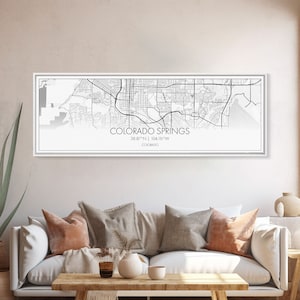 Panoramic Colorado Springs City Map, Colorado Art, Map Print, Minimalist Wall Art, Canvas Art, Housewarming Gift, Street Map, Closing Gift